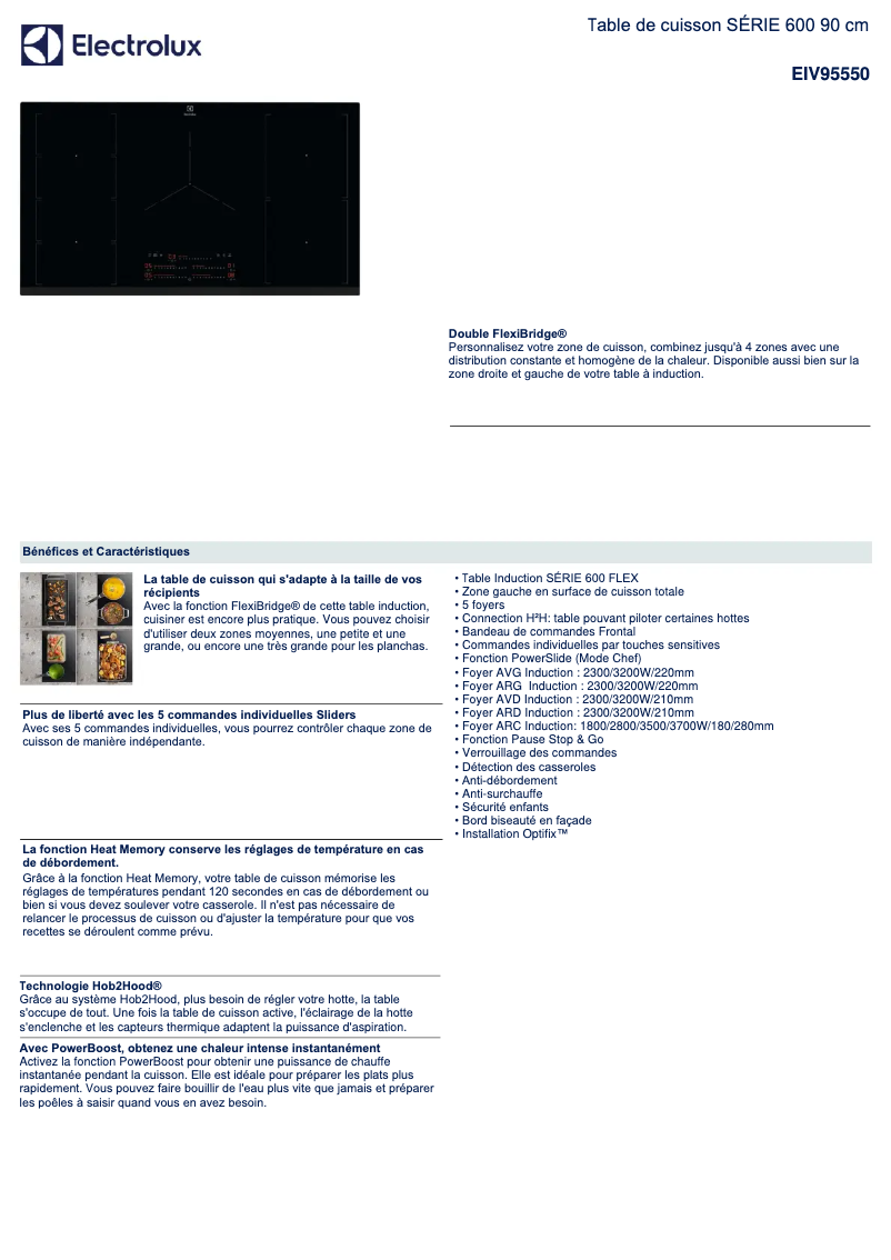 Page 1 de la notice Fiche technique Electrolux EIV95550