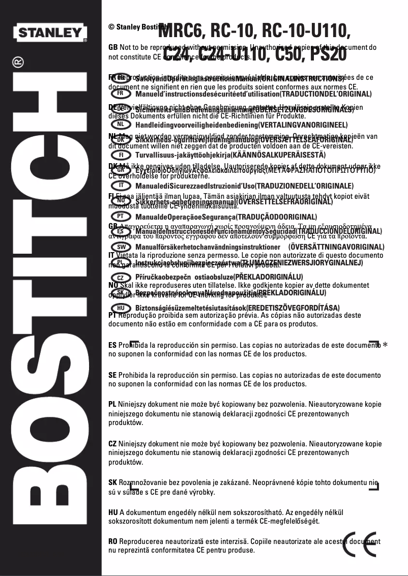 Page 1 de la notice Manuel utilisateur Stanley Bostitch MRC6-E