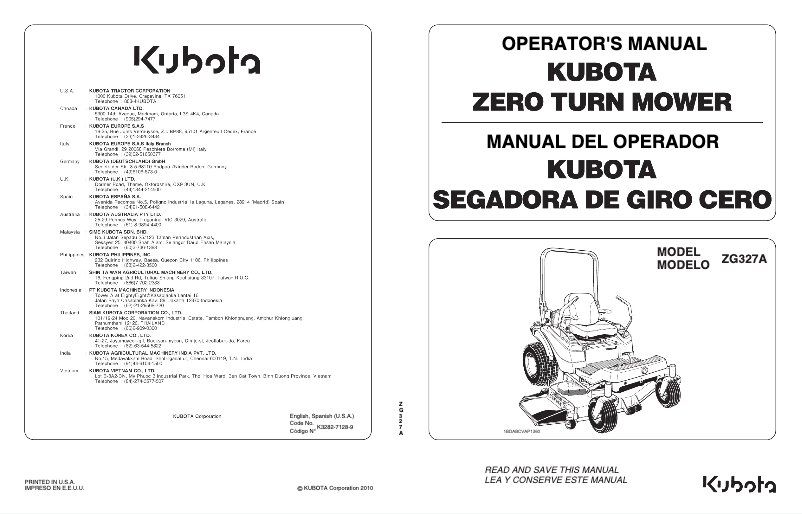 Página 1 del manual Manual de usuario Kubota ZG327PA-60