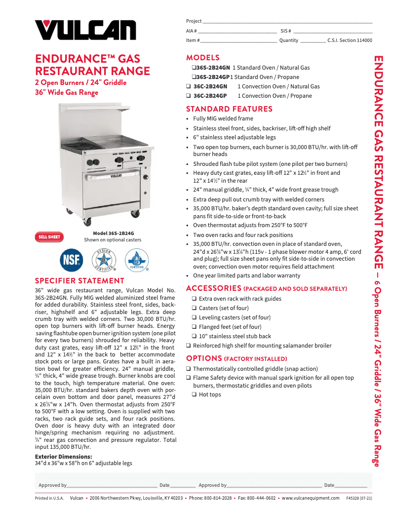 Page 1 de la notice Fiche technique Vulcan 36C-2B24GT