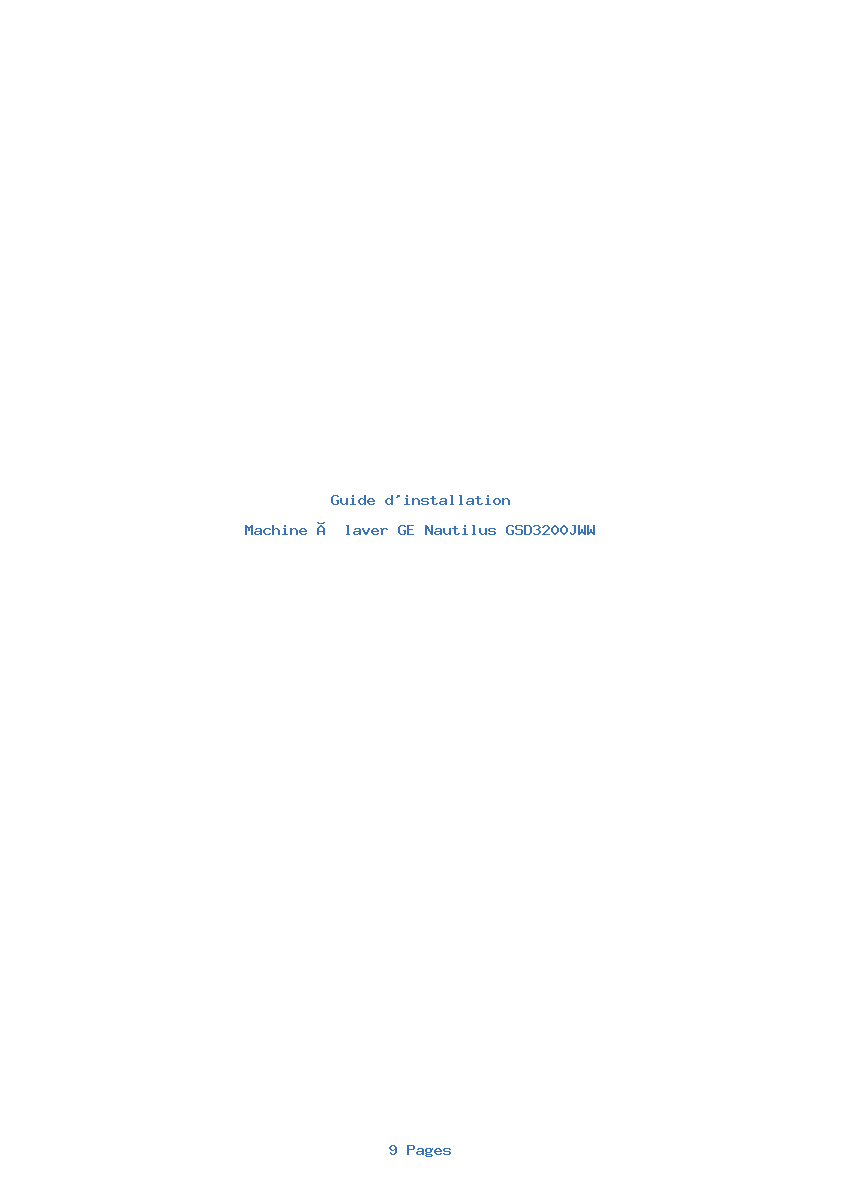 Page 1 de la notice Guide d'installation GE Nautilus GSD3200JWW