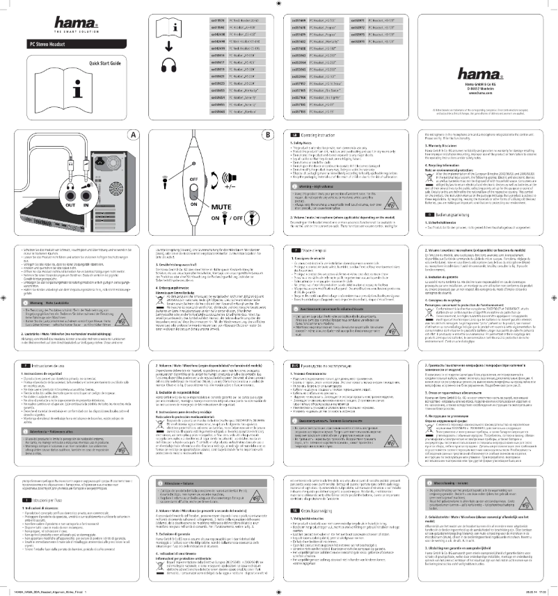 Page 1 de la notice Manuel utilisateur Hama PC Stereo Headset 00051668
