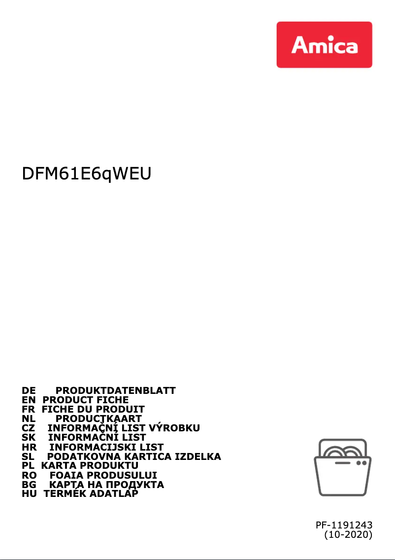 Page 1 of the manual Technical Sheet Amica DFM61E6qWEU