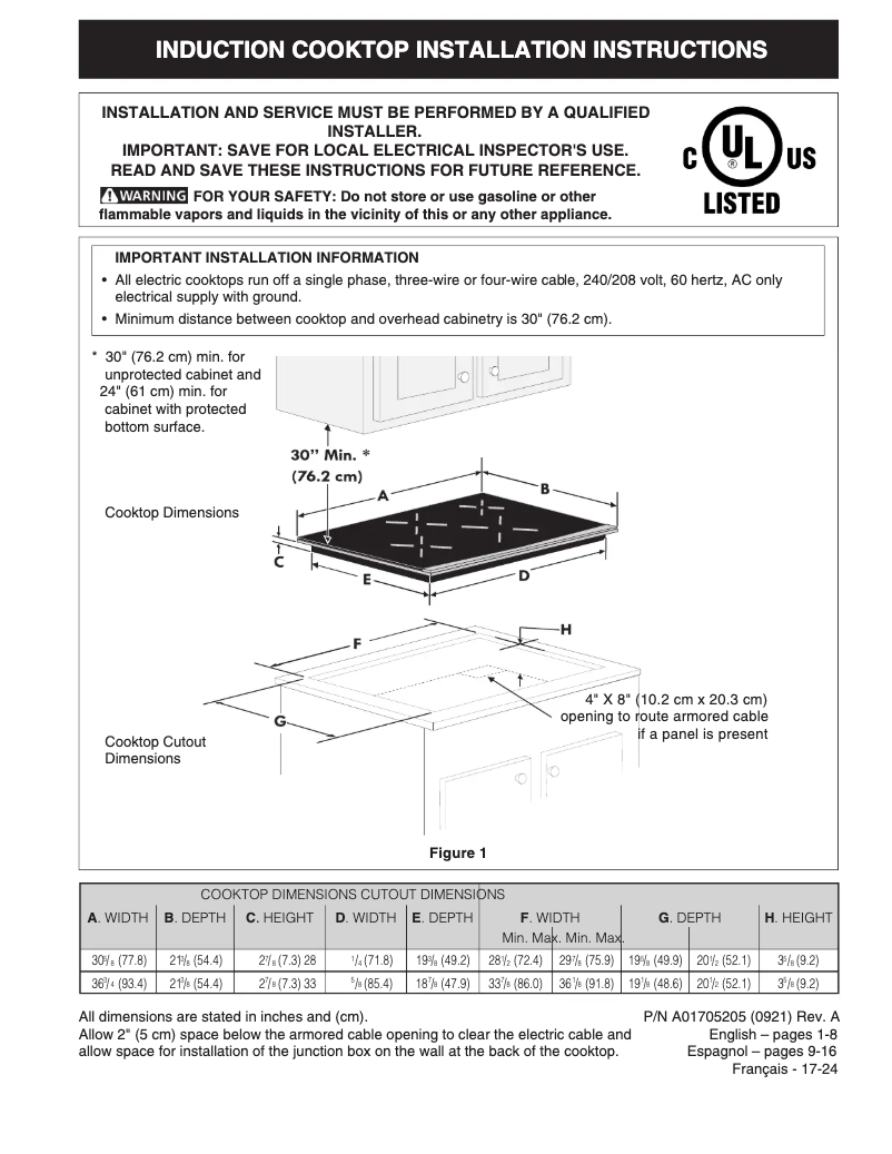 Page 1 de la notice Guide d'installation Frigidaire GCCI3667AB