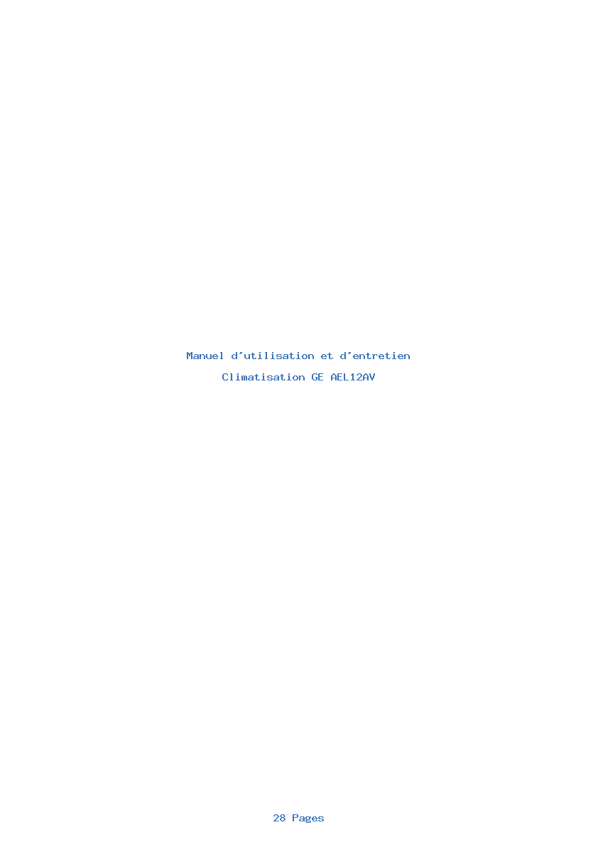 Page 1 de la notice Manuel d'utilisation et d'entretien GE AEL12AV