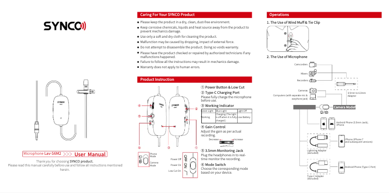 Page 1 de la notice Manuel utilisateur Synco Lav-S6M2