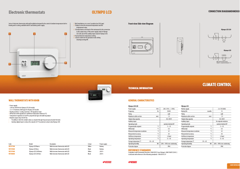 Page 1 de la notice Fiche technique Vemer Olympo LCD