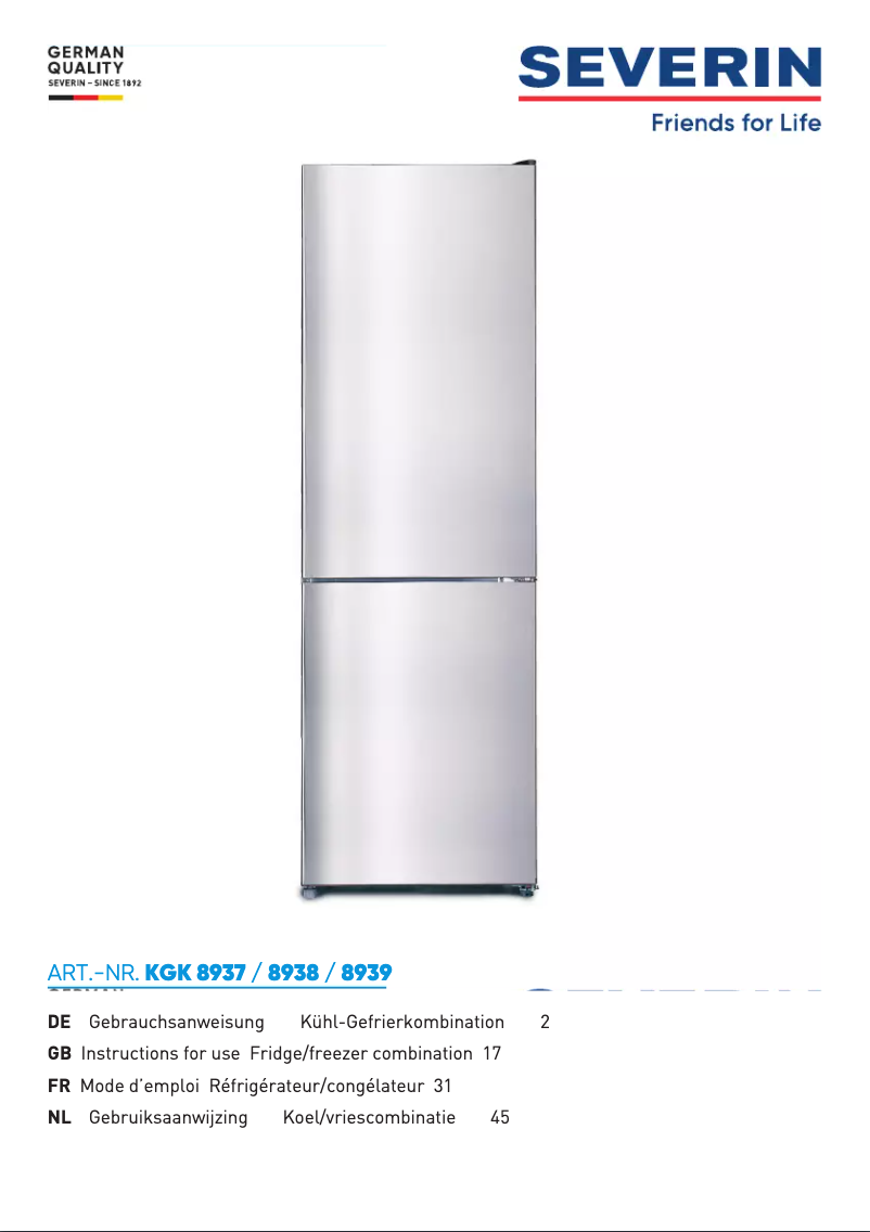 Page 1 de la notice Manuel utilisateur Severin KGK 8938