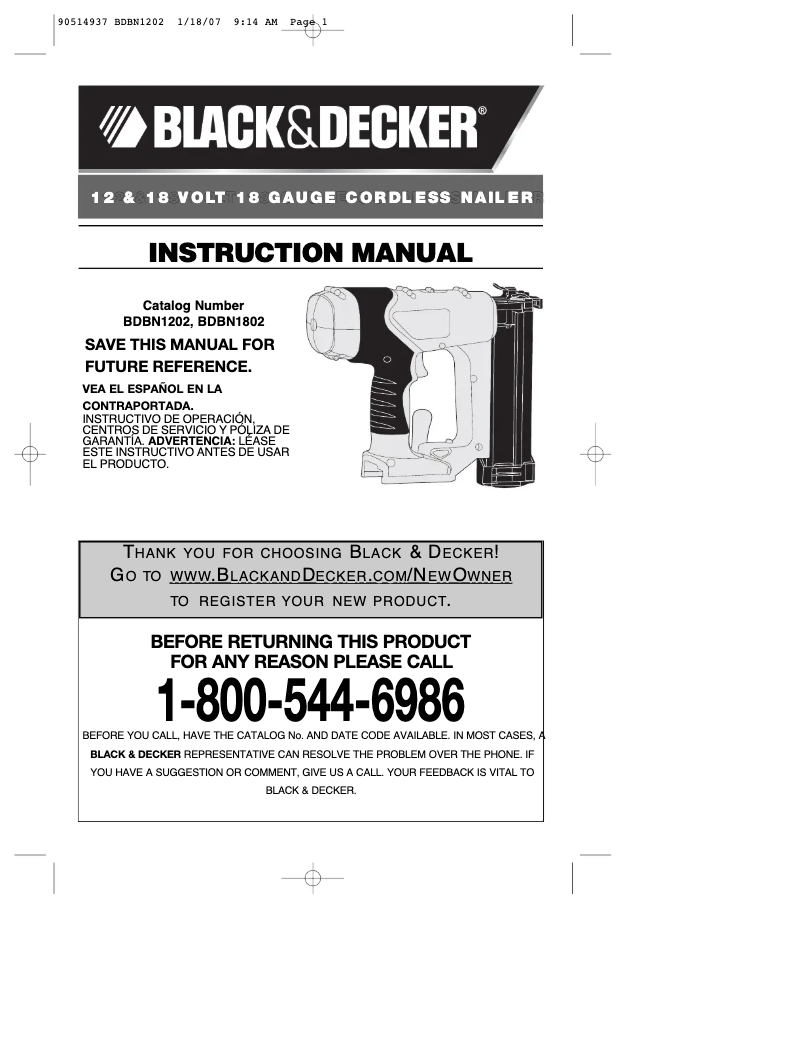 Page n°1 - Manuel utilisateur Black & Decker BDBN1202