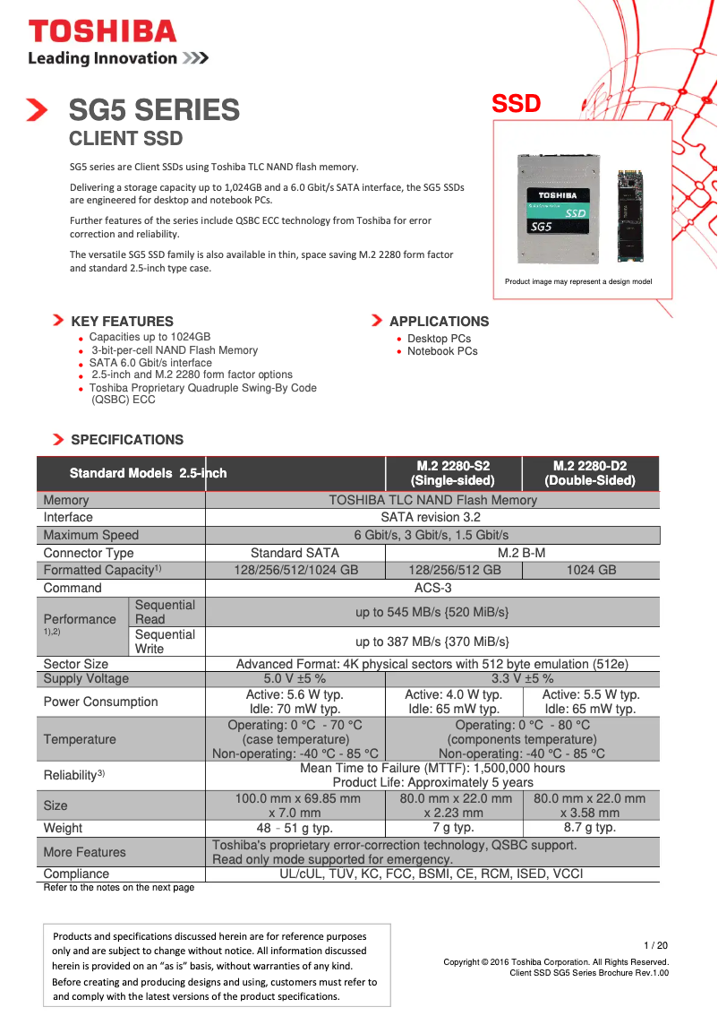 Page 1 de la notice Manuel utilisateur Toshiba SSD M.2