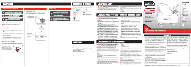 Page 1 de la notice Manuel utilisateur Ozito ACP-24151U