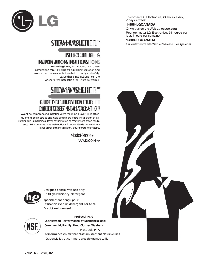 Page 1 de la notice Manuel utilisateur LG WM3001HPA