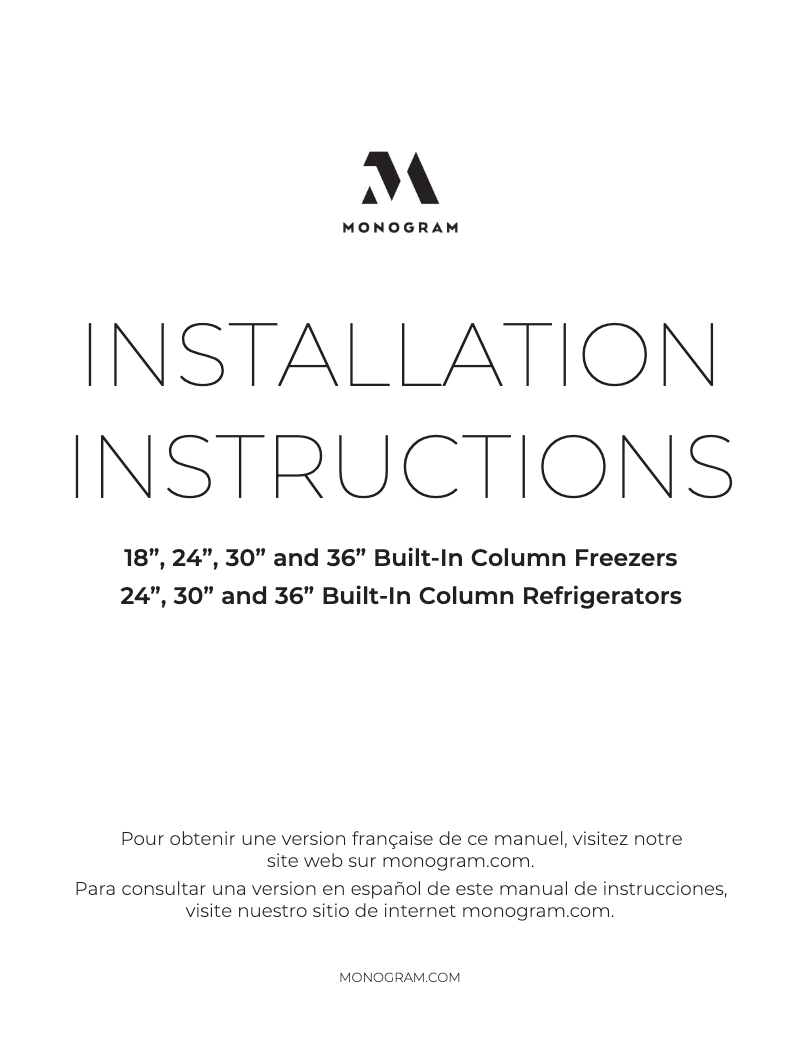Page 1 de la notice Guide d'installation Monogram ZIR241NPNII