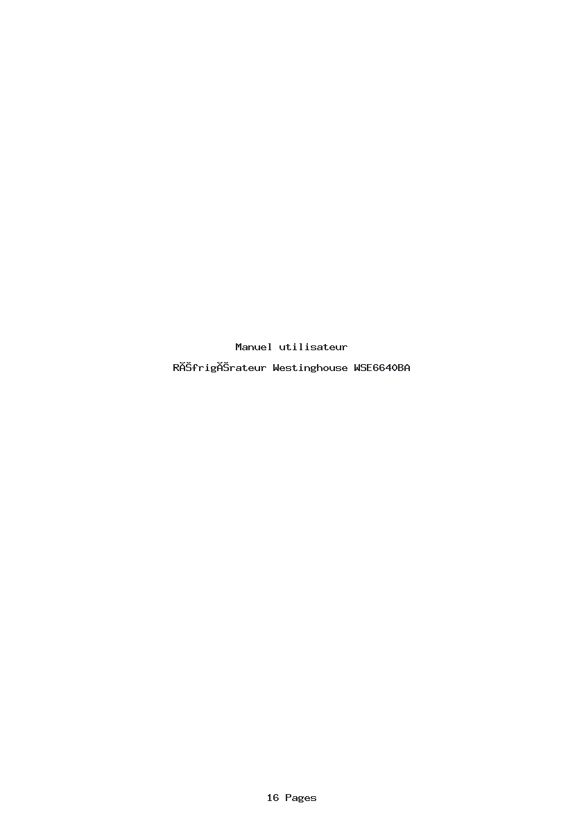 Page 1 de la notice Manuel utilisateur Westinghouse WSE6640BA