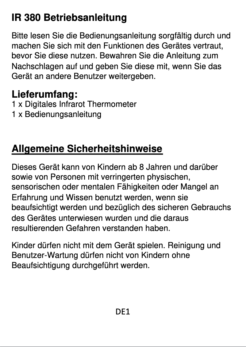 Page 1 de la notice Manuel utilisateur Techno Line IR 380