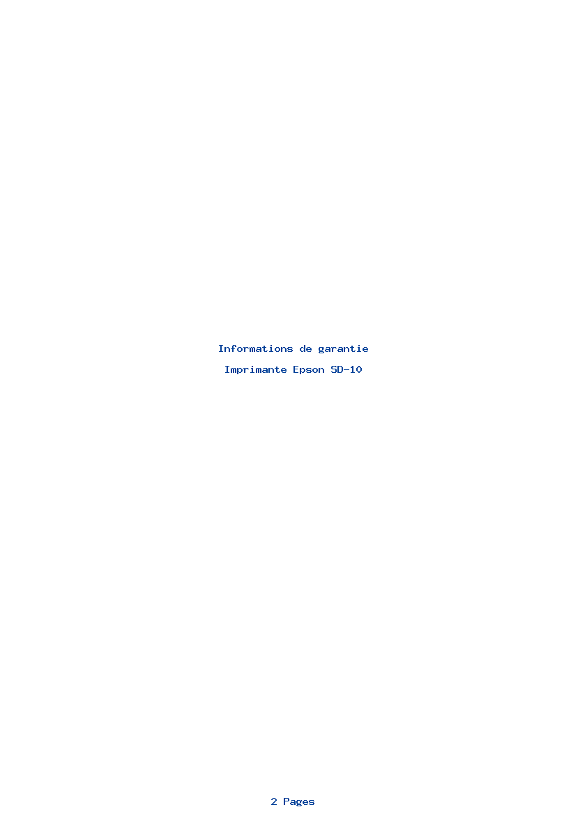 Page 1 de la notice Informations de garantie Epson SD-10