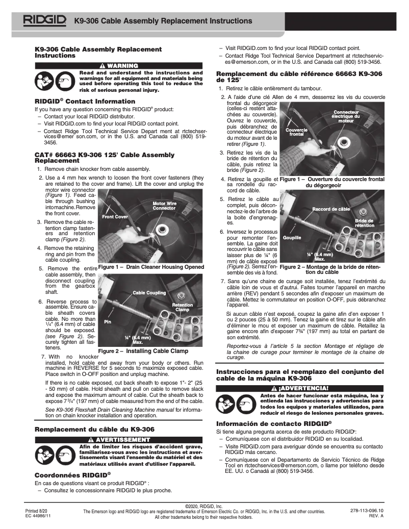 Page 1 de la notice Instructions / montage Ridgid FlexShaft K9-306