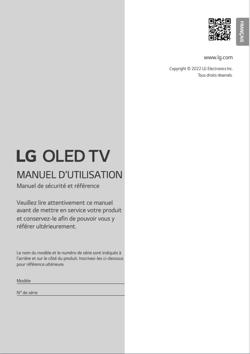 Page 1 de la notice Manuel utilisateur LG OLED77C28LB