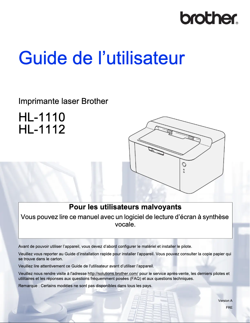 Page 1 de la notice Manuel utilisateur Brother HL-1110