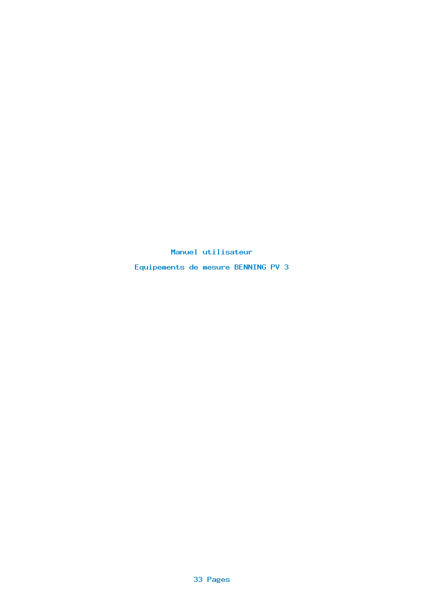 Page 1 de la notice Manuel utilisateur BENNING PV 3