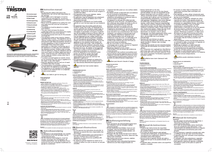 Page 1 de la notice Manuel utilisateur TriStar GR-2650