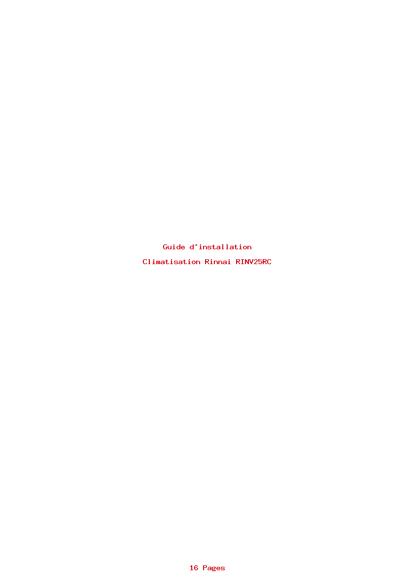 Page 1 de la notice Guide d'installation Rinnai RINV25RC
