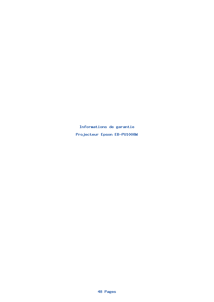 Page 1 de la notice Informations de garantie Epson EB-PU1008W