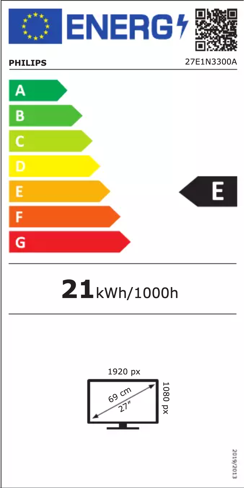 Page n°1 - Label énergétique Philips 27E1N3300A