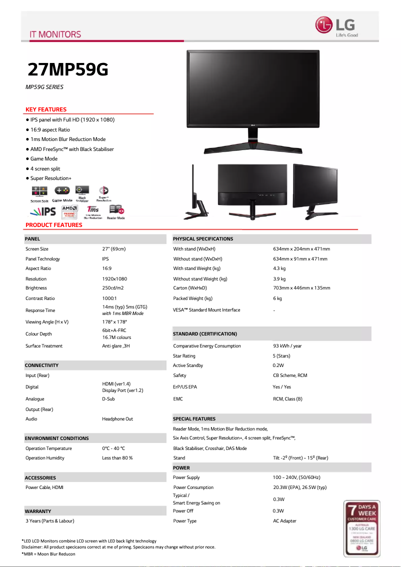 Page 1 de la notice Fiche technique LG 27MP59G-P