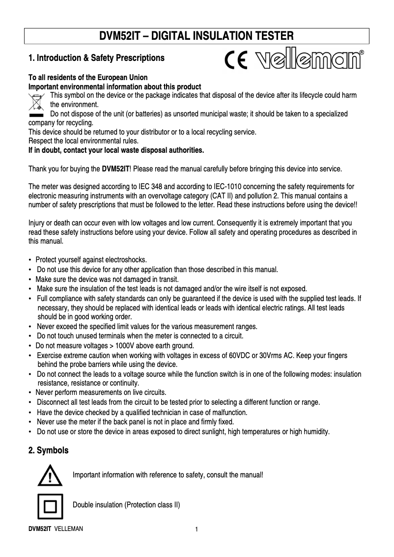 Página 1 del manual Manual de usuario Velleman DVM52IT