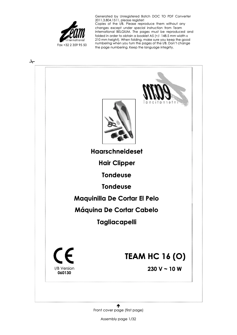 Page 1 of the manual User Manual Team HC 16