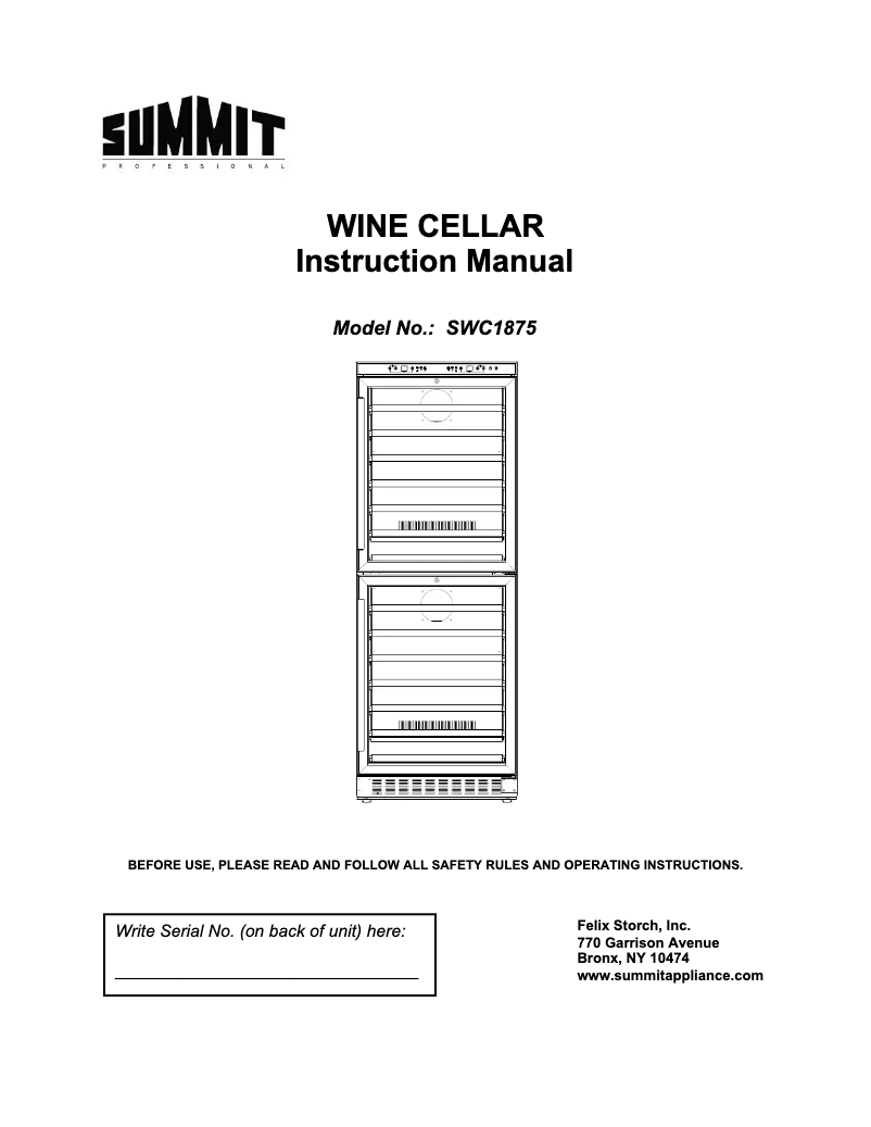 Page 1 de la notice Manuel utilisateur Summit SWC1875