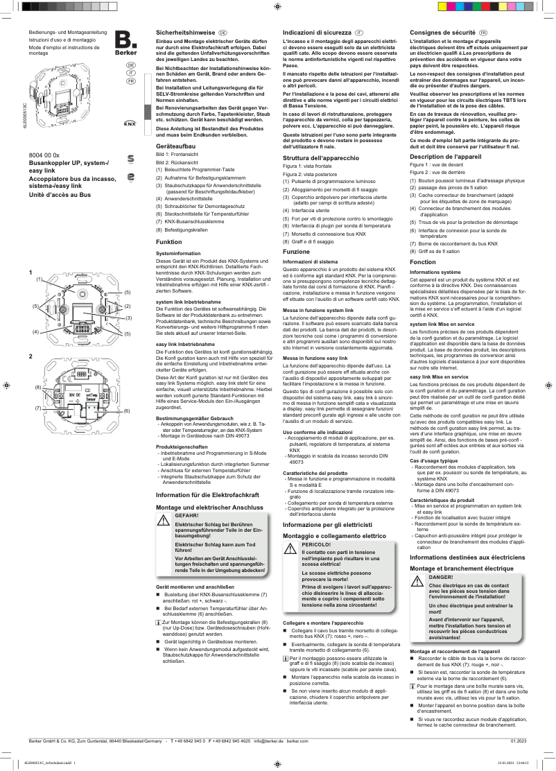 Page 1 of the manual Instructions / Assembly Berker 80040001