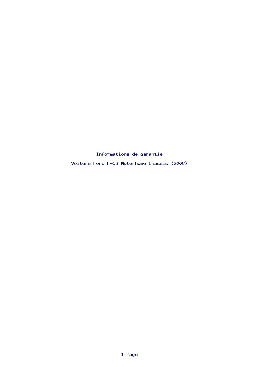 Page 1 de la notice Informations de garantie Ford F-53 Motorhome Chassis (2008)