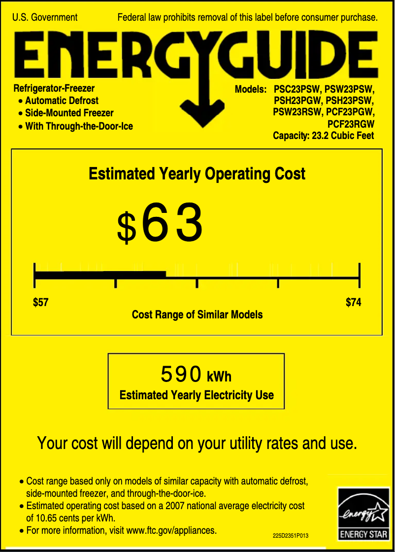 Page 1 of the manual Energy Label GE Profile PSW23RSWSS