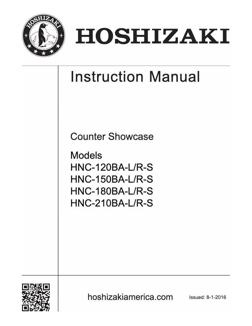 Page 1 de la notice Manuel utilisateur Hoshizaki HNC-180BA