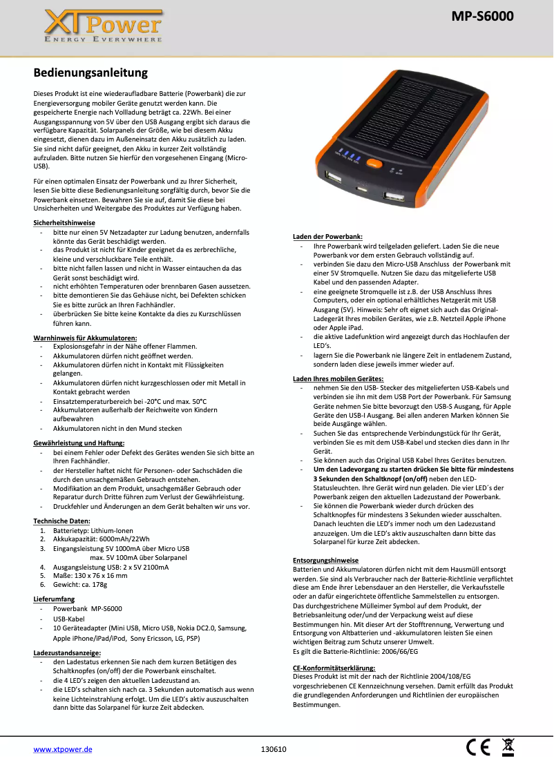 Page 1 de la notice Manuel utilisateur XT Power MP-S6000