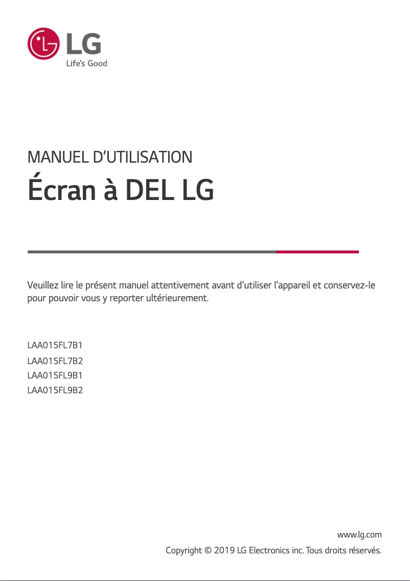 Page 1 de la notice Manuel utilisateur LG LAA015FL7B1