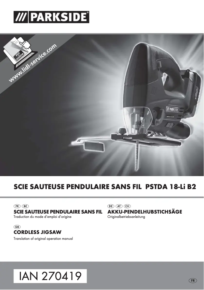Page 1 de la notice Manuel utilisateur Parkside PSTDA 18-Li B2