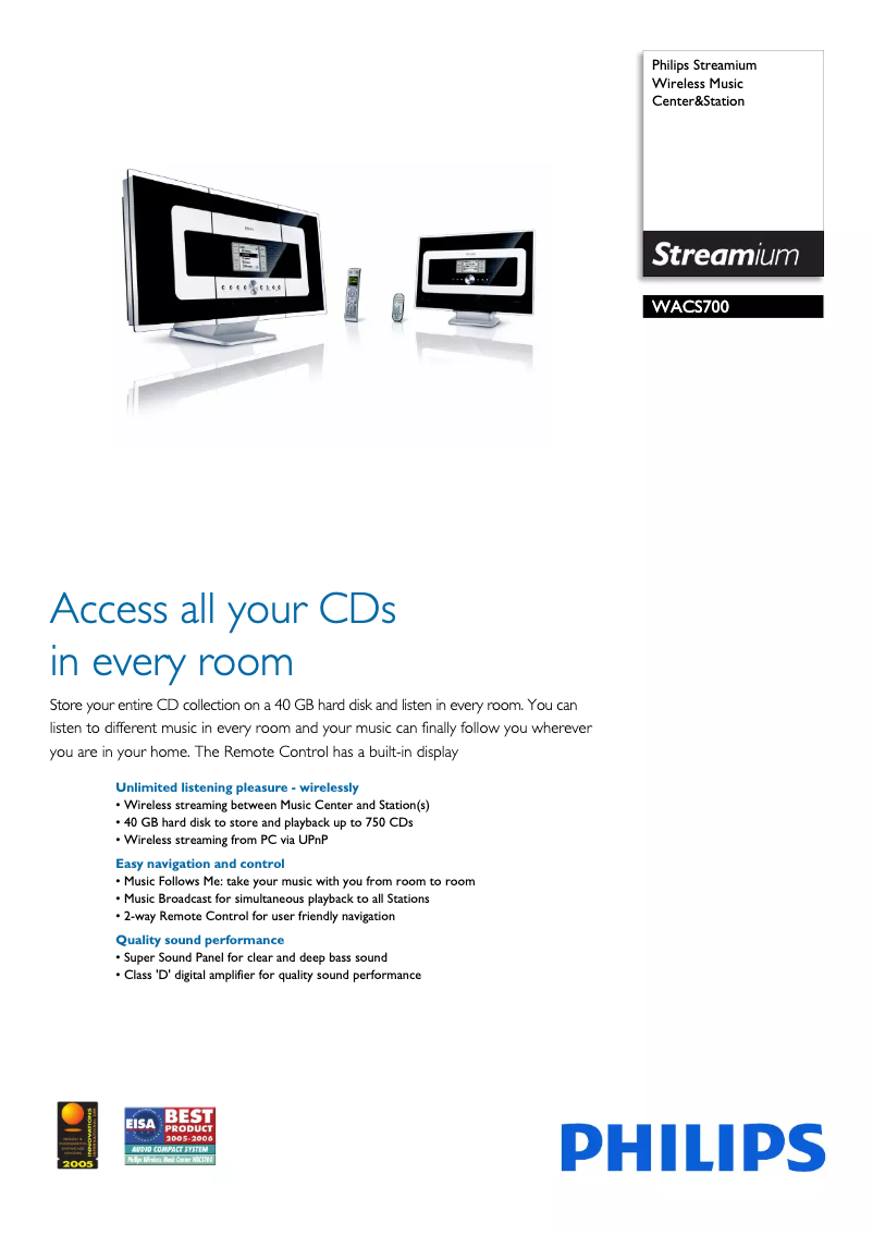 Page 1 de la notice Brochure Philips WACS700