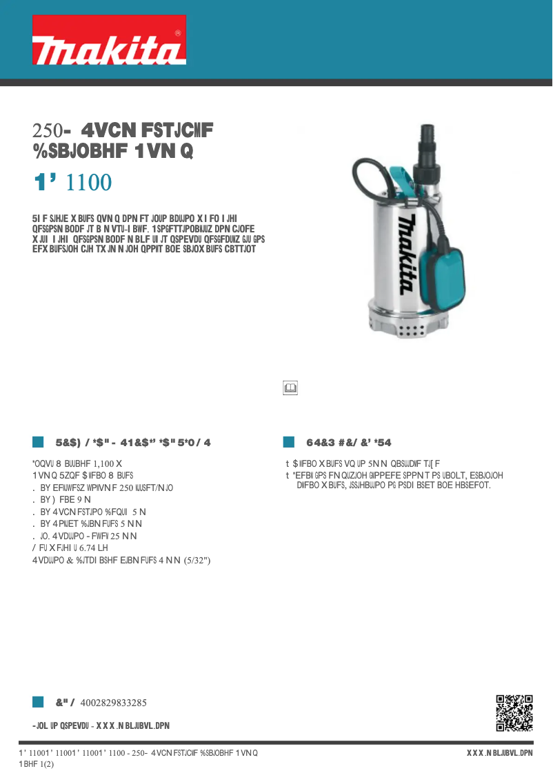 Page 1 of the manual Technical Sheet Makita PF1100