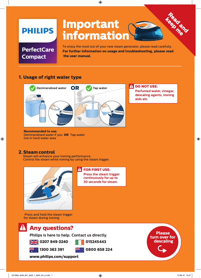 Página 1 del manual Guía de inicio rápido Philips PerfectCare Compact GC7801