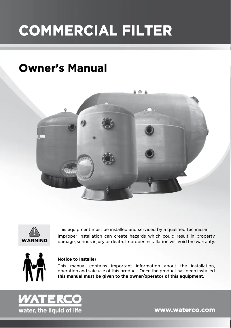Page 1 de la notice Manuel utilisateur Waterco Micron SMDD Side Mount Deep Bed Filters