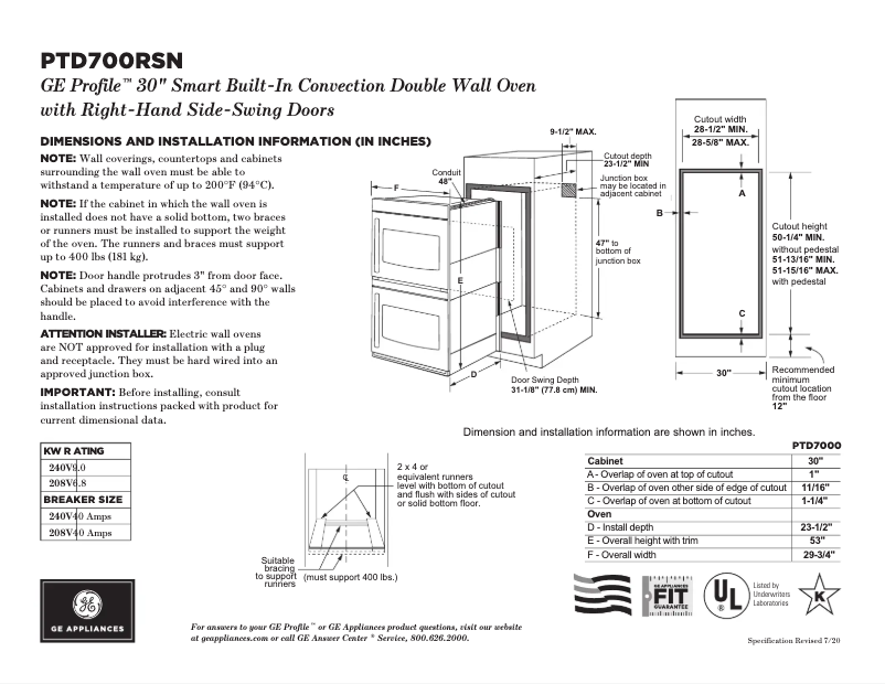Page n°1 - Fiche technique GE Profile PTD700RSNSS
