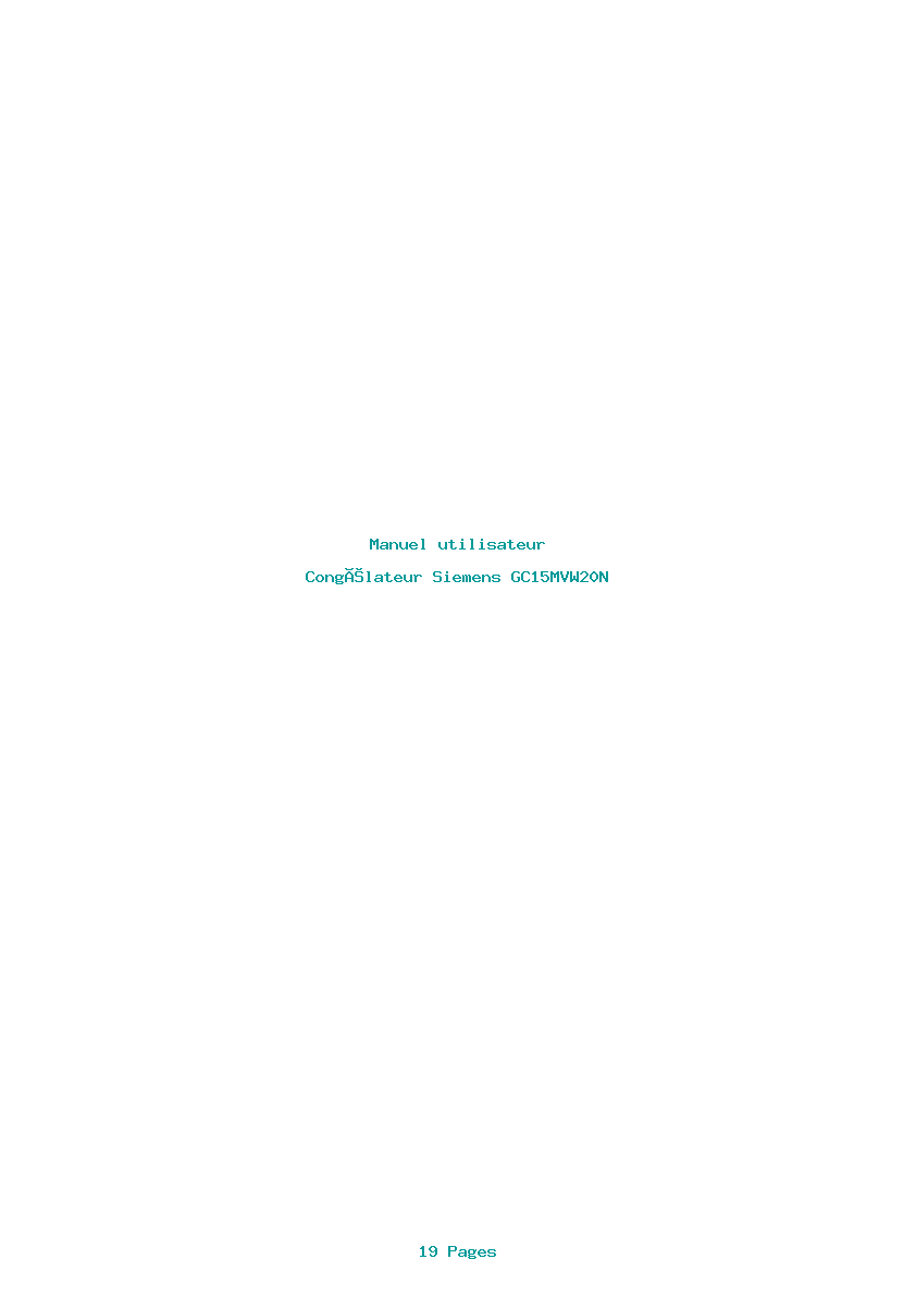 Page 1 de la notice Manuel utilisateur Siemens GC15MVW20N