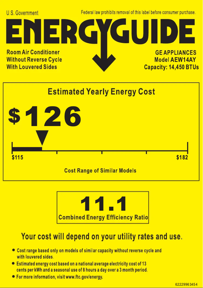 Página 1 del manual Etiqueta energética GE AEW14AY