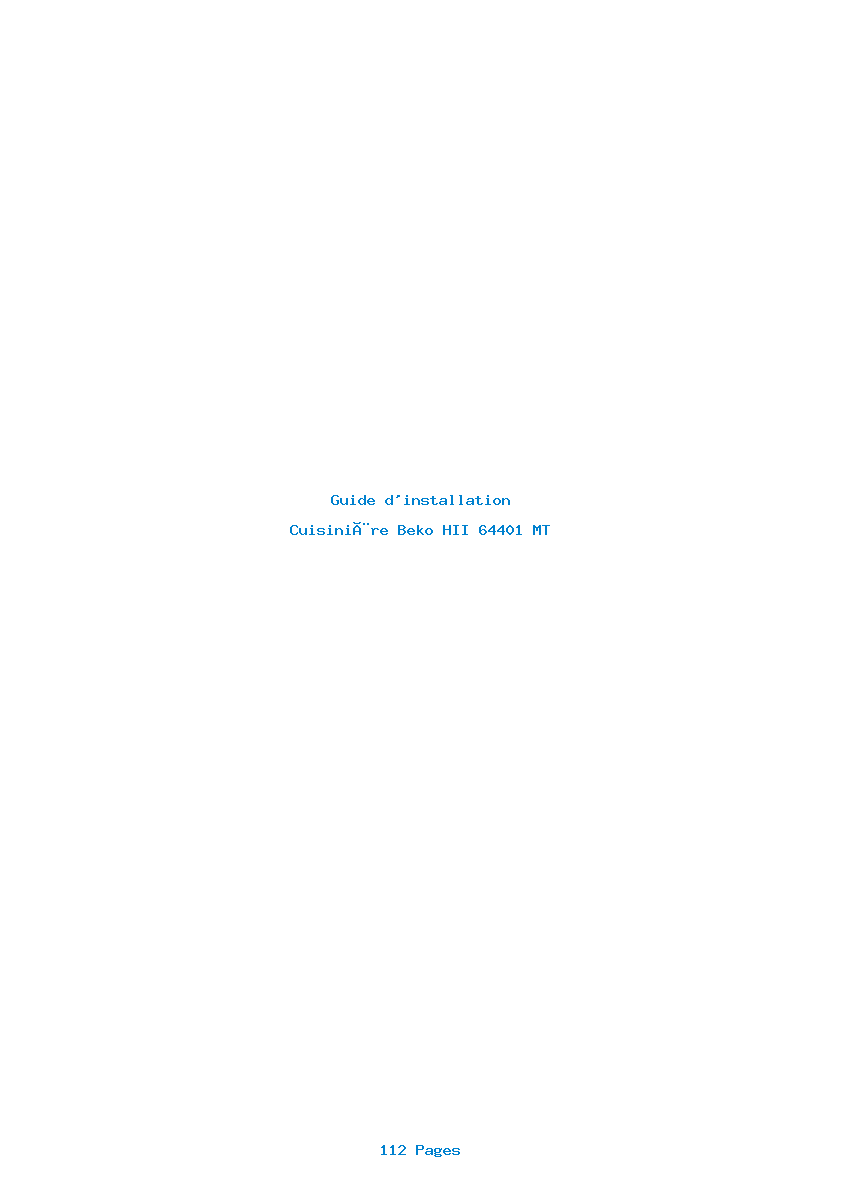 Page 1 de la notice Guide d'installation Beko HII 64401 MT