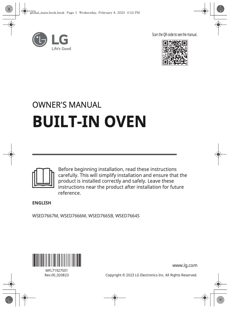Page 1 de la notice Manuel utilisateur LG WSED7667M