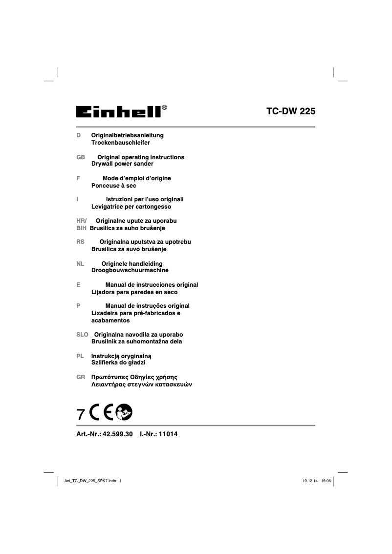 Page 1 de la notice Manuel utilisateur Einhell TC-DW-255