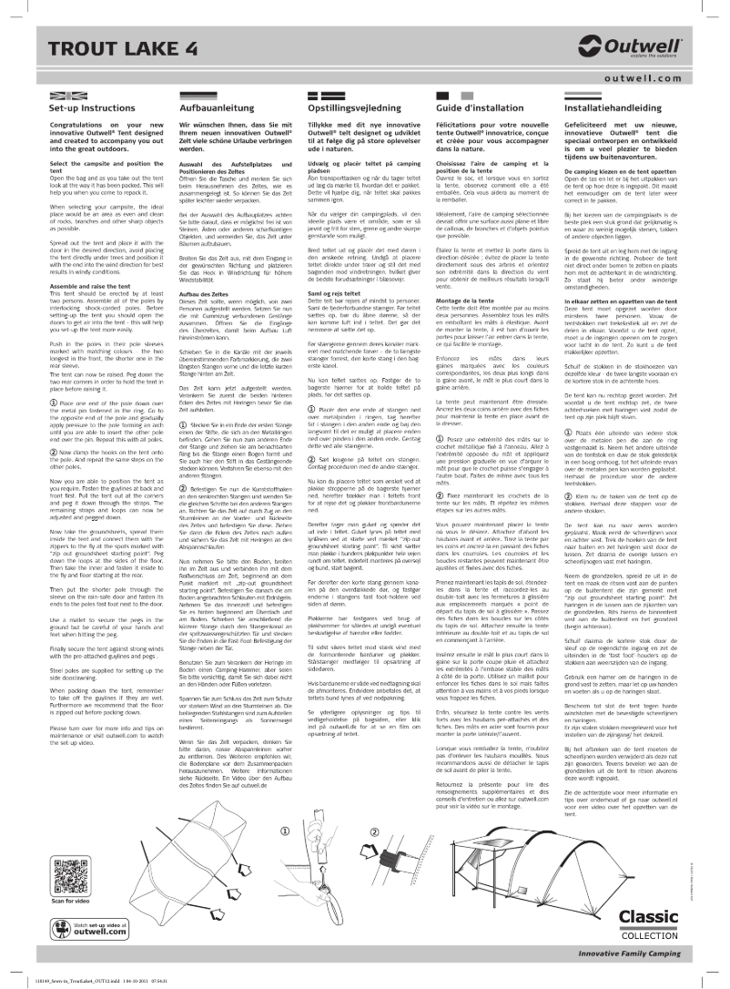 Page 1 de la notice Manuel utilisateur Outwell Classic Trout Lake 4